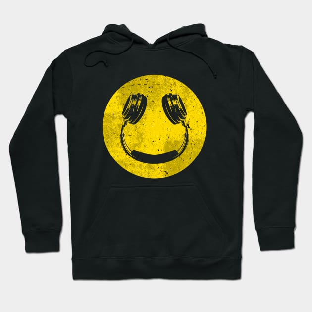 Smiley Music Face Headphones Hoodie by scribblejuice